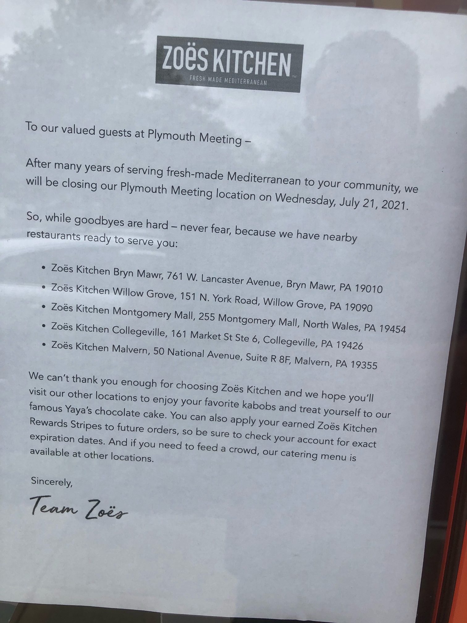 Zoës Kitchen closing at the Plymouth Meeting Mall MoreThanTheCurve