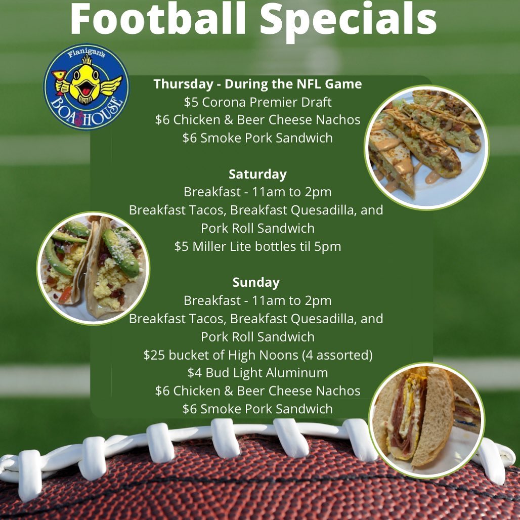 2022 football specials at Flanigan's Boathouse - MoreThanTheCurve